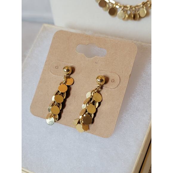 Gold-Tone Disc Dangle Necklace & Earring Set – Lightweight & Chic - Picture 2 of 8